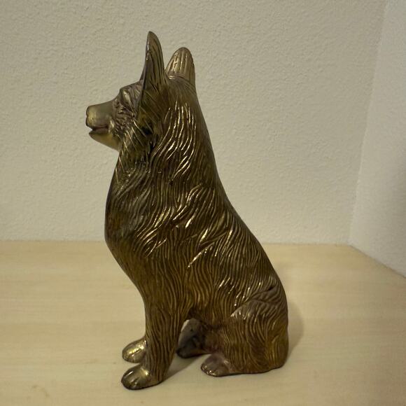 Vintage Solid Brass German Shepherd Statue Heavy Sitting Dog Figurine - Picture 3 of 5